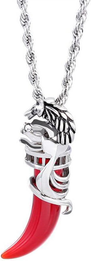 AGOKO Mens Korean Retro Fashion Wolf Fang Agate Pendant Necklace