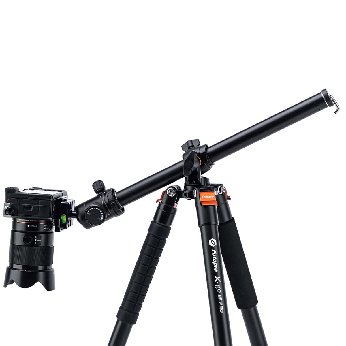 Fotopro 62" Horizontal Tripod, Compact Travel Tripod with Ball Head Quick Release Plate, with 360° Multi Angle Center Column Monopod, X-go HR Pro Max Load 22lb