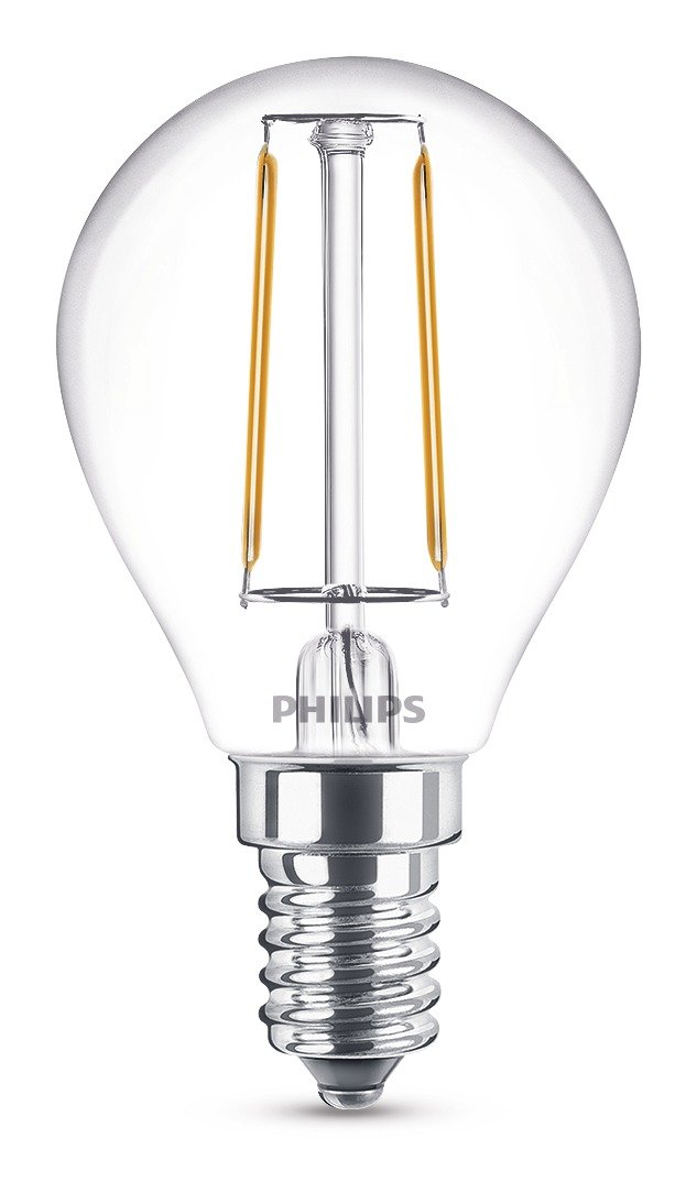 Philips LED Classic Filament Mini-Globe Warm White Light Bulb, Glass, Clear, E14, 2 W