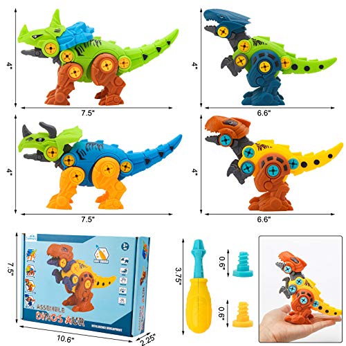 3 otters Take Apart Dinosaur Toy, STEM Toys for Kids Dinosaur Building Blocks 4PCS STEM Dinosaur Toys Educational Gifts for Boys Birls