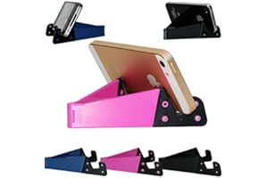 HONSKY 3 Packs of Pocket-sized V Smart Phone Holder, Tablet Stands for Most Android Smartphones, Tablets, E-readers, Durable Plastic Body - Rose Red, Deep Blue, Black