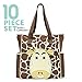 SoHo diaper bag Gavin the Giraffe 10 pcs nappy tote travel bag for baby mom dad insulated unisex multifunction large capacity multifuncation durable includes changing pad stroller straps brown
