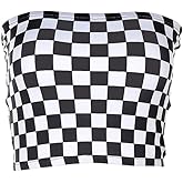 Women's Strapless Plaid Tube Top Fashion Summer Casual Basic Slim Fit Checkered Bandeau Crop Top