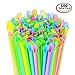 500 Pack - Sno-Cone Spoon Drinking Straws, Assorted Neon Colors Disposable Plastic Straw, 7-1/4\