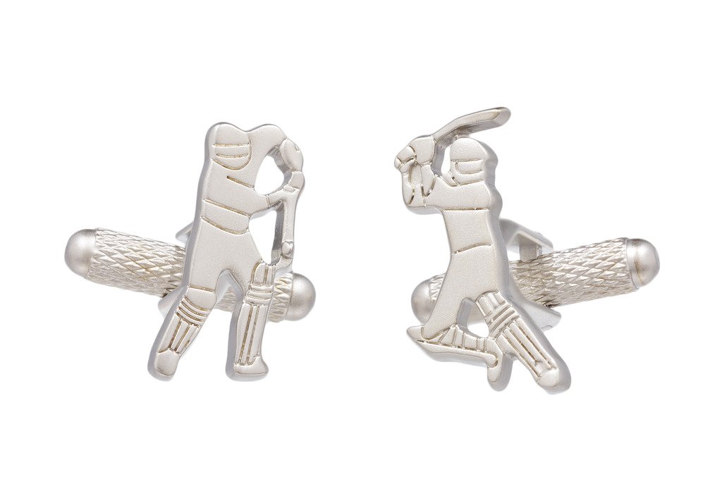 Batsman Cricket Player Cufflinks Presented in Onyx Art Cufflink Box, One size, Silver
