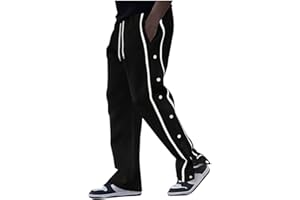 Men's Track Pants Cotton Tear Away Basketball Pant with Pockets Side Snap Button Post Surgery Pants Sweatpants