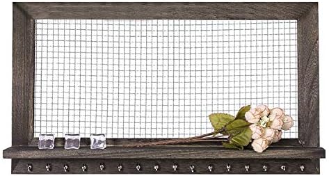 Rustic Jewelry Organizer Wall Mounted Wooden Metal Mesh Jewelry Hanger Holder for Earrings, Necklaces, Bracelets, and Many Other Accessories (Brown)