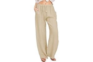 LIKEOULI Plus Size Linen Pants for Women Wide Leg Pants Airport Travel Outfit Women Comfy Drawstring Pull On Trousers