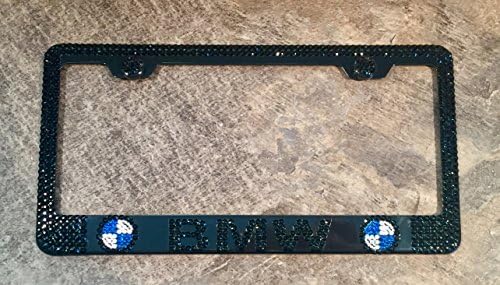 Black BMW License Plate Frame made with Swarovski Crystals - Lexus Car Jewelry