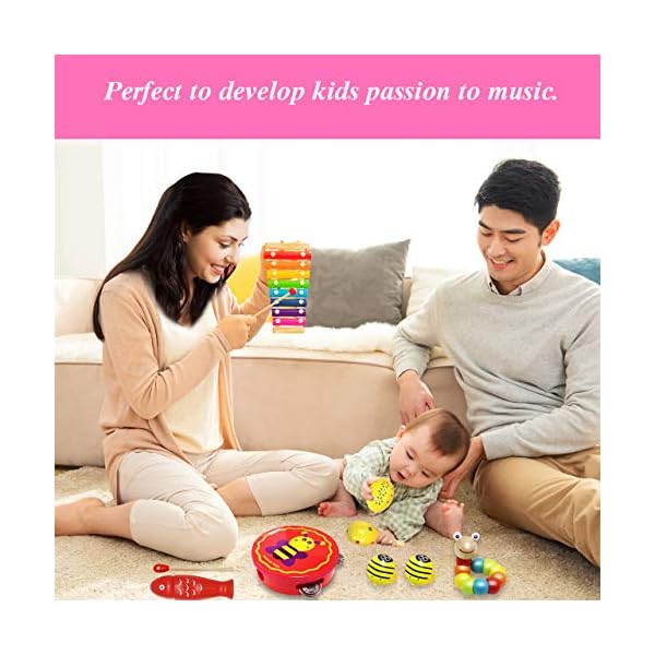 Only Better Toddlers Musical Instruments Wooden Music Toys 24 Pcs Musical Percussion Drum Set for 3 4 5 Years Olds 36…