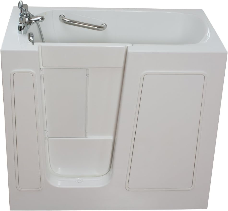 Ella Small 45" Long Soaking Walk In Bath (264501LW), Fast Drain, 26"W x 45"L (60" with Extension Panel) x 40"H, Left Side Door and Drain, White