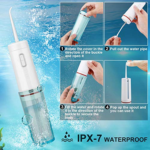 Cordless Water Flosser Teeth Cleaner - RCGEEK Portable Water Flosser Cordless Rechargeable and 4 Modes Dental Oral Irrigator for Braces,IPX7 Waterproof,Travel Cleanable 200ML Water Tank,5 Jet Tips - Thumbnail 7