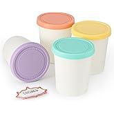 Ice Cream Containers,Set of 4 Ice Cream Containers for Homemade Ice Cream(1 Quart Each),Reusable Plastic Homemade Large Ice C