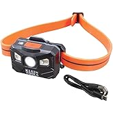 Klein Tools 56064 Rechargeable Auto-Off LED Headlamp, Silicone Strap, 400 lms, All-Day Runtime, for Work, Running, Outdoor Hiking, Camping