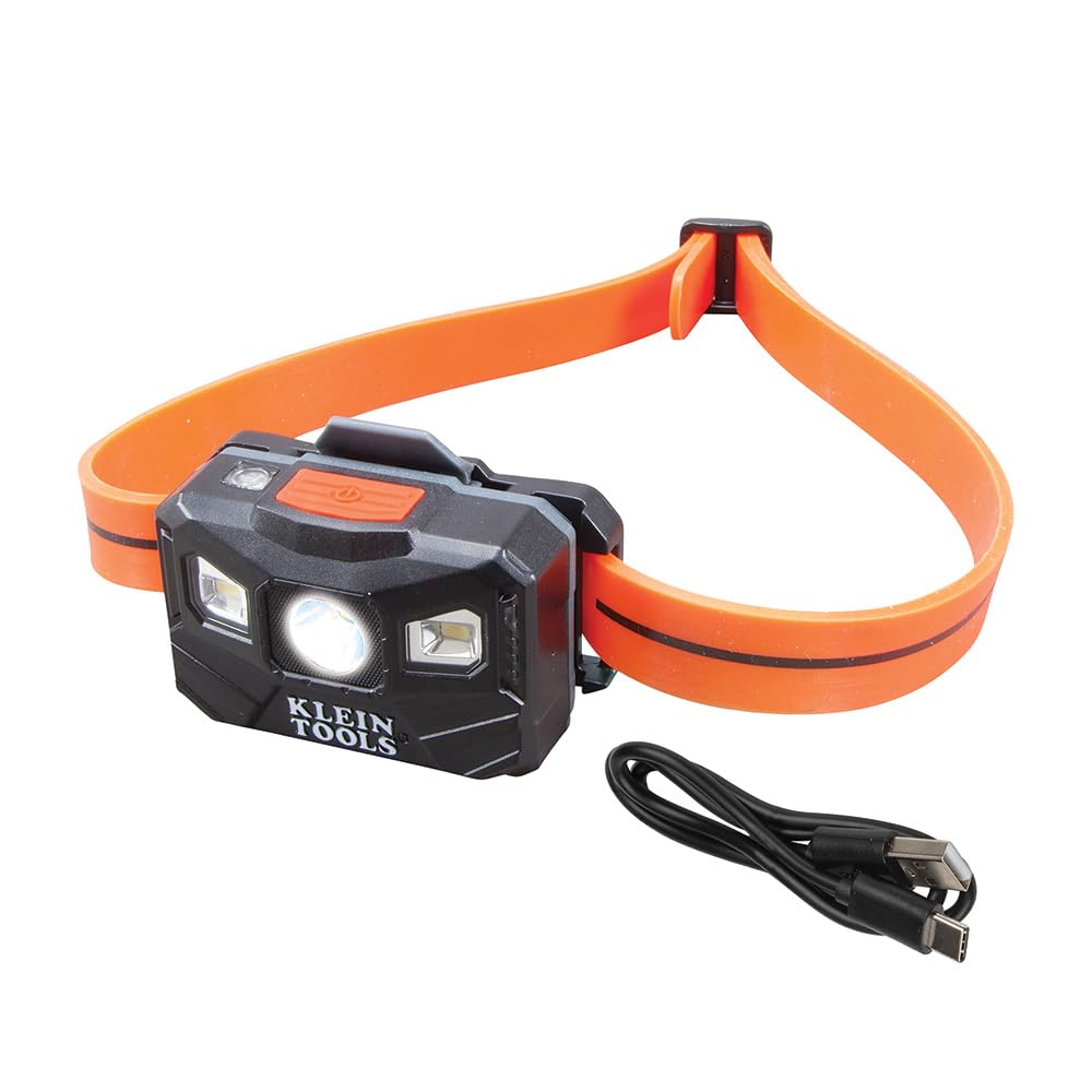 Rechargeable Auto-Off LED Headlamp, Silicone Strap, 400 lms, All-Day Runtime, for Work, Running, Outdoor Hiking, Camping Klein Tools 56064