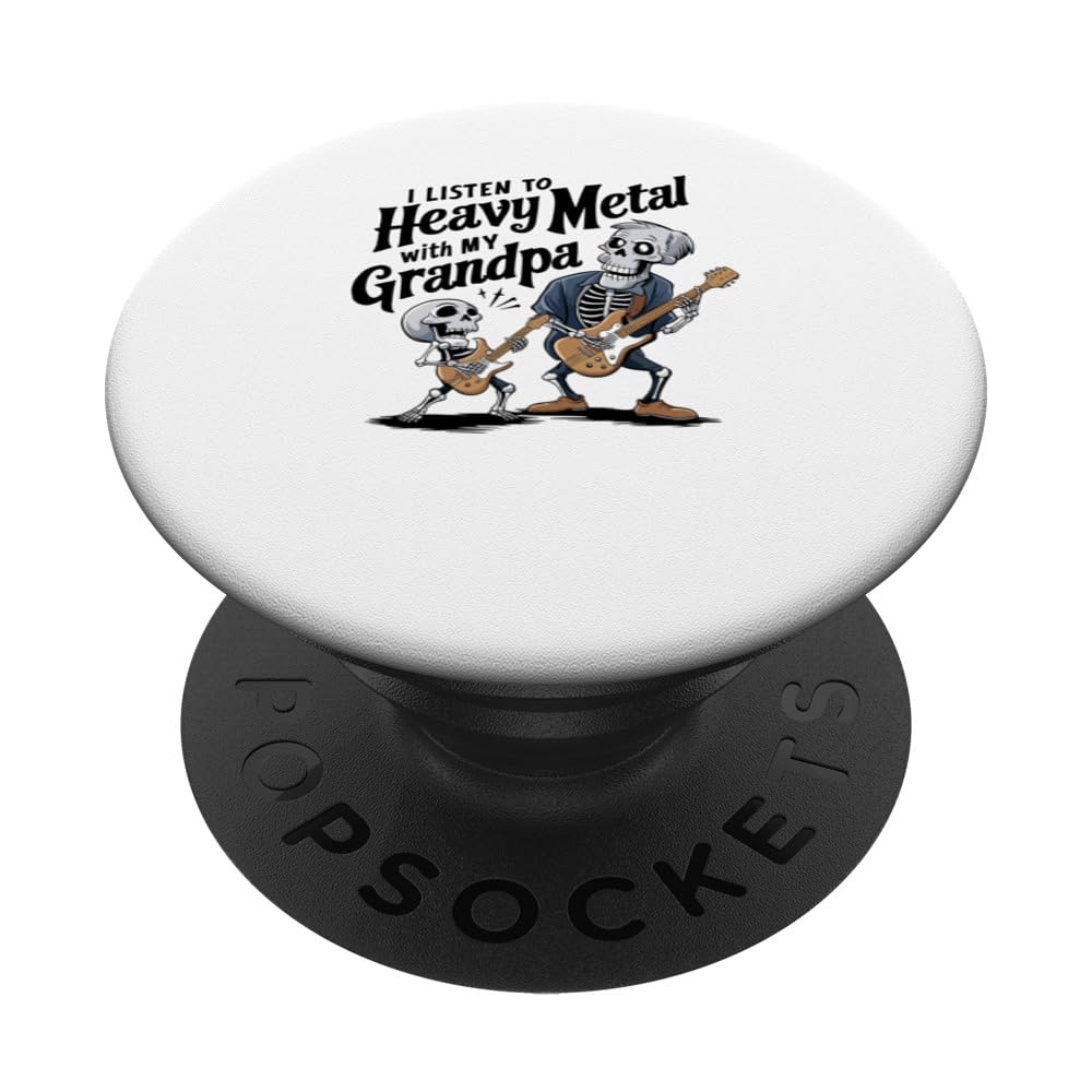 I Listen To Heavy Metal With My Grandpa, Skeleton Rocker Kid PopSockets Swappable PopGrip