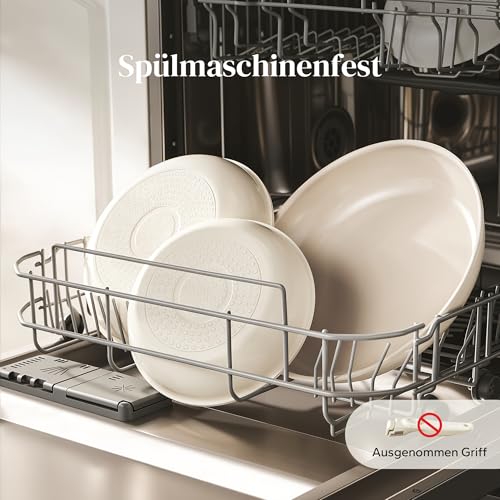 Redchef Pan Set with Removable Handle, Induction Pans, Ceramic Pan with Non-Stick Coating, 6-Piece 20, 24, 28 cm, Space-saving Ceramic Pans, PTFE, PFOA and PFAS-Free, Beige
