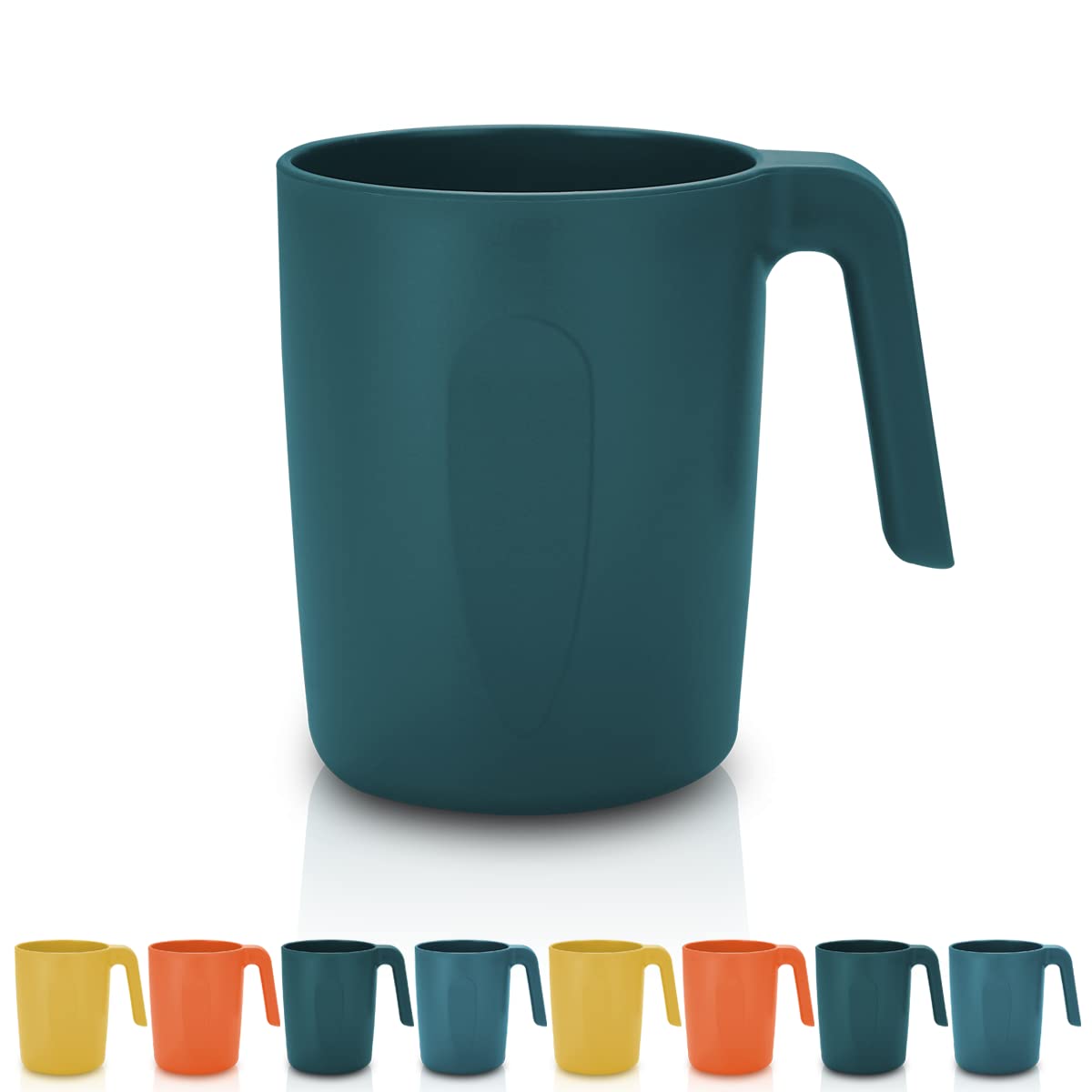 Kyraton Plastic Mug Set 8 Pieces, Unbreakable and Reusable Light Weight Travel Coffee Mugs Espresso Cups Easy to Carry and Clean Microwave Safe BPA Free Dishwasher Safe (Dark Green)
