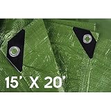 Hanjet Waterproof tarps Tarpaulin 15 x 20 5 Mil Thick Camping Poly Tarp Army Green