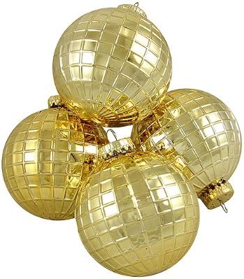 Barcana 4 Count Shiny Gold Disco Shatterproof Christmas Ball Ornaments, 2.75"