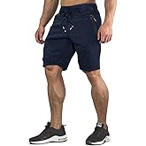 CRYSULLY Mens Athletic Gym Shorts Cotton Jogger Running Workout Jersey Zipper Pocket Sweat Shorts