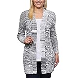 Leo and Nicole Womens Cardigan Long Sleeve Open Front Marled Rib Trim Pointelle Sweater, (Black Dove Marl, X-Large)