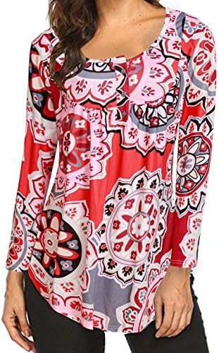 Women's Casual Long Sleeve Round Neck Floral Shirt Blouse Flowy Tunic Tops