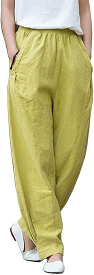 Dreambuilder ドリームビルダー レディース 綿麻パンツ ワイドパンツ 長ズボン コーディネートシンプル ロング 無地 ゆったり ポケット付き 大きいサイズ グリーン ロングパンツ 通販 Amazon