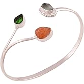 MANILATA Natural Raw Sunstone, Chrome Diopside and Aquamarine Cuff Bracelet, Healing Crystal Cuff Bracelet, Bangle Bracelet, Rough Gemstone Bracelet, Birthstone Jewelry, Jewelry For Woman