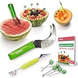 The Sapores MelonEssentials - 304 Stainless Steel Watermelon Melon Cutter Slicer Corer Server Knife, Melon Baller Scoop and 5 Fruit Forks ()