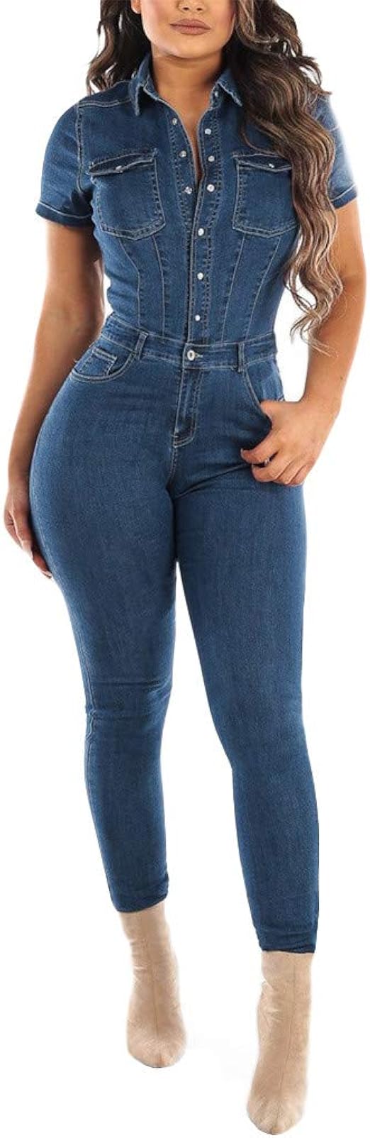 aiyvi Jumpsuits Damen Overalls Frauen Jeans Hosen Eng anliegende Button