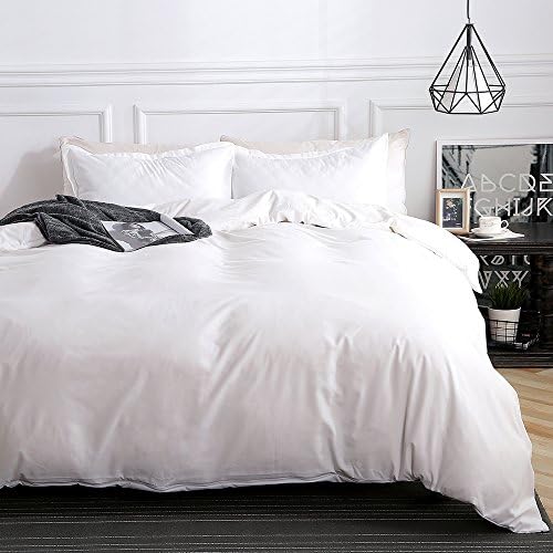 SILIPA Brushed Microfiber 3 Piece Duvet Cover Set Queen /Full Size Includes Duvet Cover and 2 Pillow Shams (Queen/Full, White)