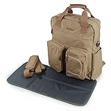 Becko Multi-functional Diaper Bag / Travel Padded Backpack / Adjustable Shoulder Bag / Tote Handbag with Changing Pad (Khaki)