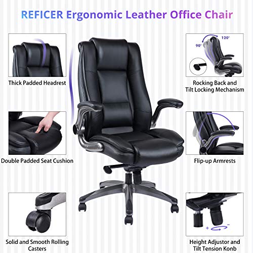 REFICCER High Back Office Chair, Bonded Leather Executive Computer Desk