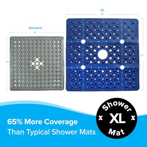 SlipX Solutions AccuFit Square Shower Mat, Extra Large 27"x27", Non