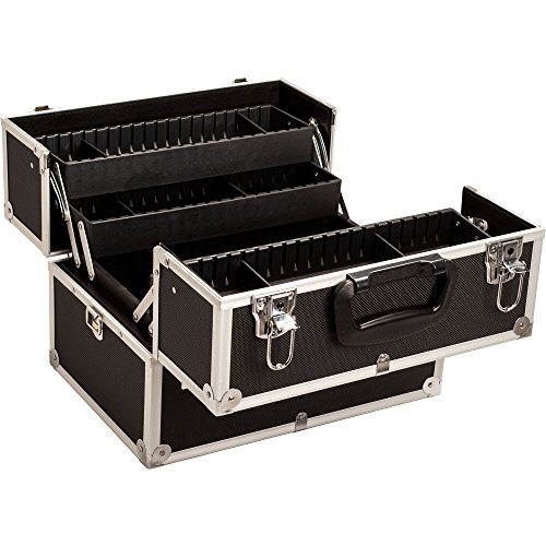 HIKER Makeup Case HK3501 Professional Artist Train, 4 Trays with Adjustable Dividers, Locking, Black Dot