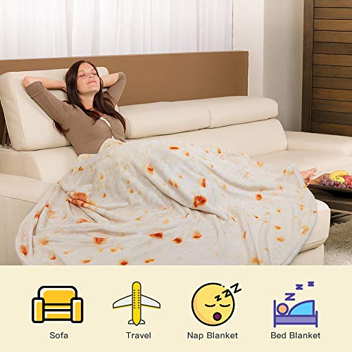 LetsFunny Burrito Tortilla Wrap Blanket, Burrito Wrap Novelty Blanket Tortilla Towel for Adults/Kids, Giant Round Beach Towel/Throw Blanket/Picnic Blanket (Yellow 2, 71.00)