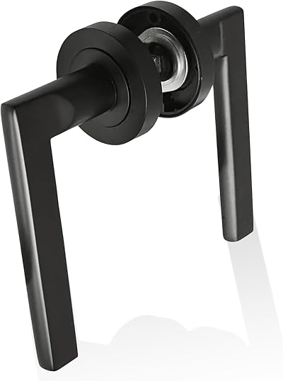 HANDLESTORE Straight Lever on Rose Matt Black Door Handles - Handles Only