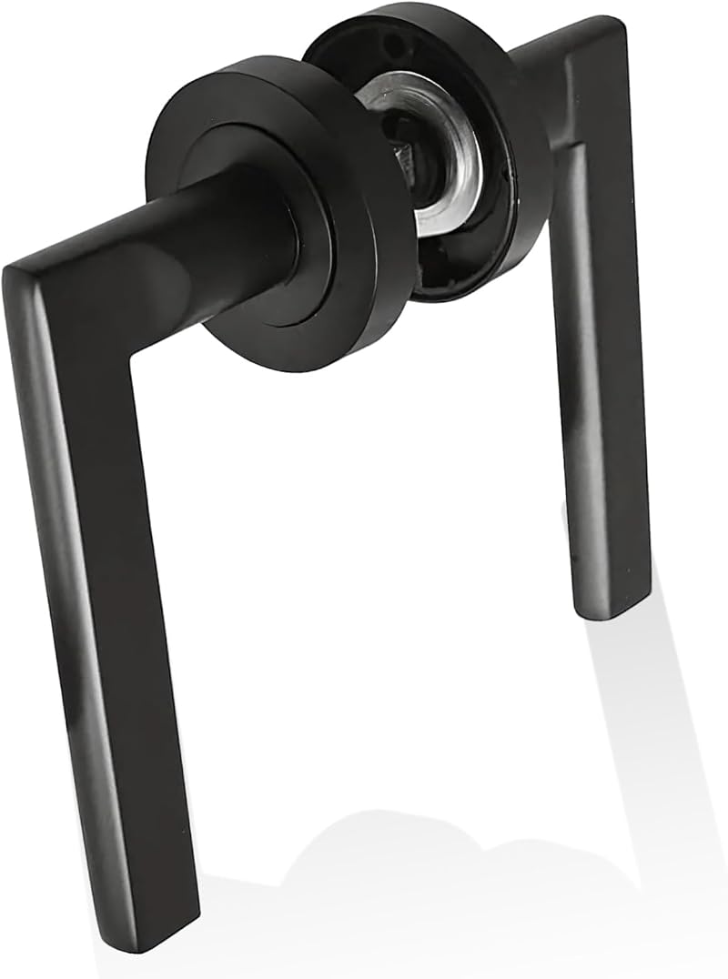 HANDLESTORE Straight Lever on Rose Matt Black Door Handles - Handles Only