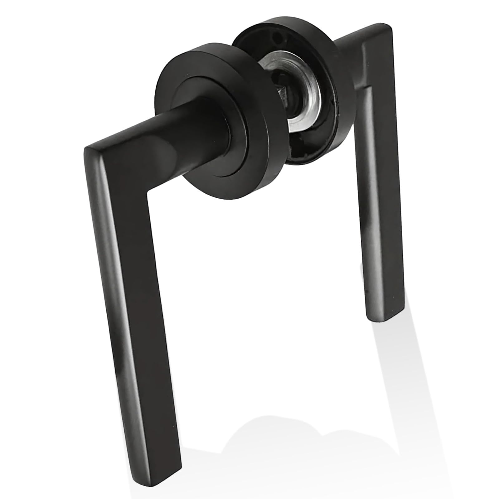 HANDLESTORE Straight Lever on Rose Door Handle - Matt Black Door Handles - Latch, Lock or Bathroom (Handles Only)