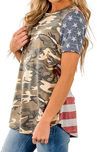 HIRIRI Womens Camouflage Print American Flag Sexy Short Sleeve Tops Blouse T-Shirt Tee Hot Sale (Multicolor, L)