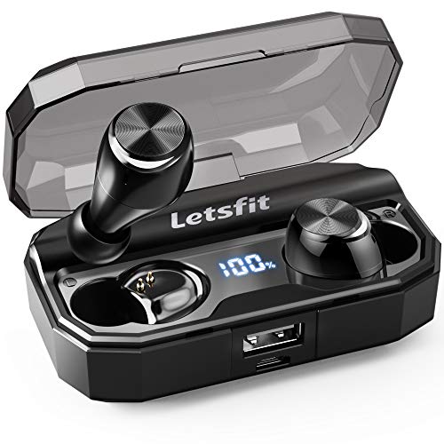 Wireless Earbuds, Letsfit IPX6 Waterproof, 80H Playtime with Wireless Charging Case, Bluetooth 5.0 H - //coolthings.us