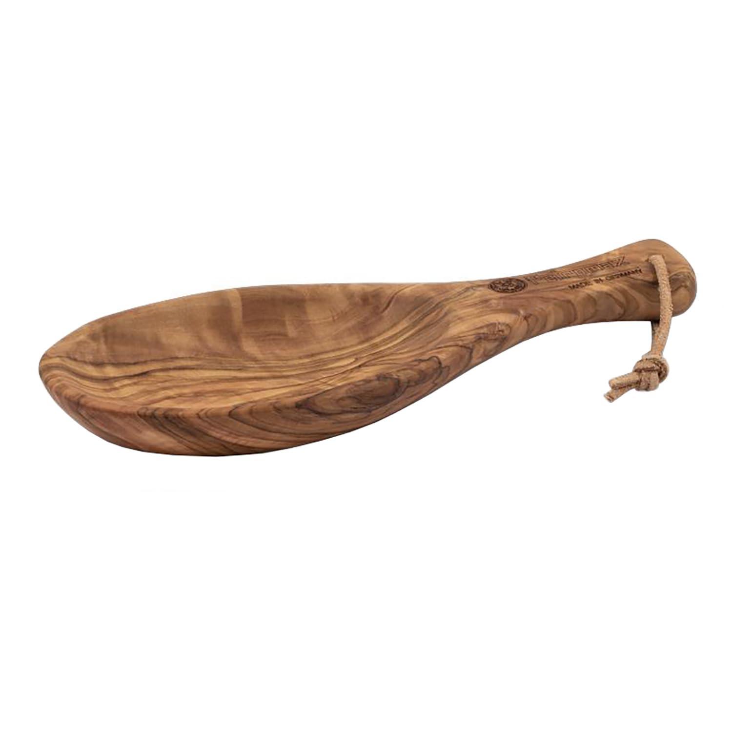 Petromax Handle Tray 25cm - Versatile Olive Wood Bushcraft Dinnerware Handmade in Germany with Leather Straps