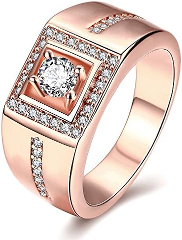 Men's Cz Layered Squares Fashion Cubic Zirconia Rings(Rose Gold Plated)