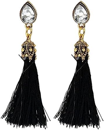 JINBEST 1 Pairs Women's Casual Tassle Earring Long Wedding Holiday Ladies Gift Ear Studs (Black)