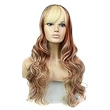 Gradient Women Long Natural Wave Synthetic Hair Wig Full Cap Cosplay Blonde Party Wigs with Side Bangs
