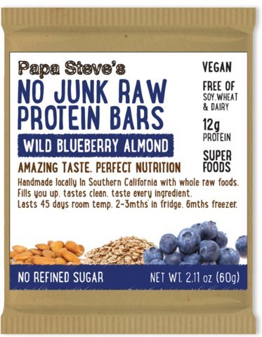 Papa Steve’s No Junk Raw Vegan Protein Bars: Non GMO, Gluten Free, 100% Natural, Hand-Made Weekly – Wild Blueberry Almond (Pack of 10)