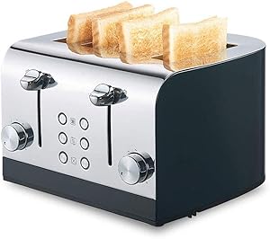 LYYJIAJU Toasters Long Slot Multifunctional Toaster,Household Toaster,Commercial 4 Piece Stainless Steel Toaster,Home Multi-Function Toast,Breakfast Thawing Toaster (Color : Black)