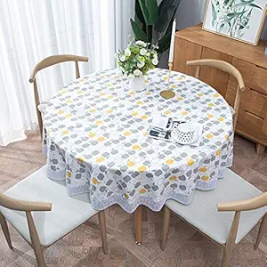 Round Vinyl Lace Tablecloth Waterproof PVC Plastic Wipeable Spillproof Peva Heavy Duty Stainproof Oilcloth Tablecloth for Card Table (White+Apple Pattern, 70 Inch)