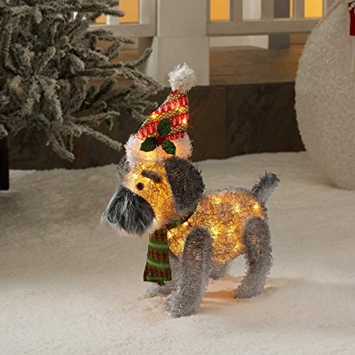 Holiday Time Fun Festive Prelit Fluffy Schnauzer 25-Inch Light-Up Indoor Outdoor Decoration 35 Lights - Thumbnail 2